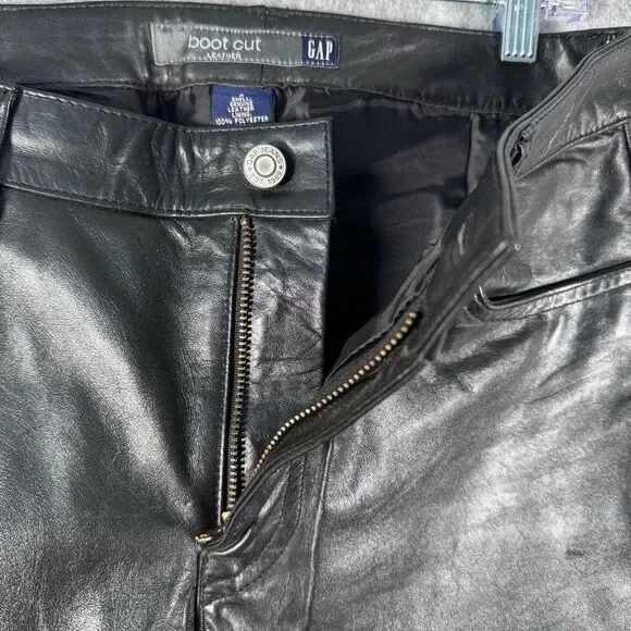 Gap Leather Pants Womens Size 4 Black Boot Cut Biker Grunge Y2K Lined - Picture 7 of 10